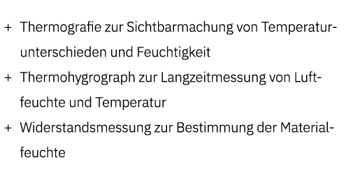 + Thermografie zur Sichtbarmachung von Temperaturunterschieden und Feuchtigkeit + Thermohygrograph zur Langzeitmessun...